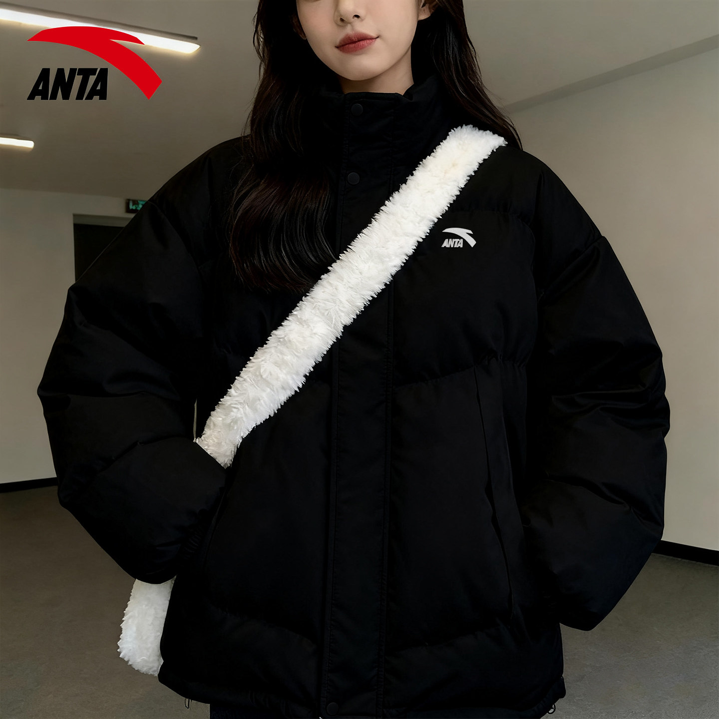 安踏立领开衫棉服女冬季短款蓬松宽松大码保暖面包服防风加厚外套,淘宝优惠券,粉丝福利购,淘宝优惠卷