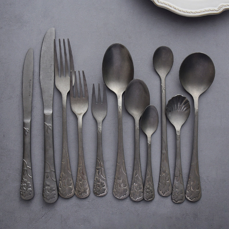 秋和岚匠 杜鹃花理念设计复古304牛排刀叉勺咖啡搅拌勺水果叉餐具,淘宝优惠券,粉丝福利购,淘宝优惠卷