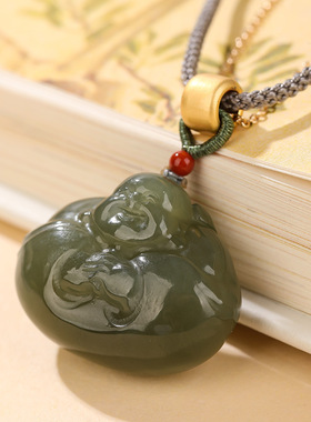 青玉抱抱佛项链编绳精致经典典雅中式复古古风