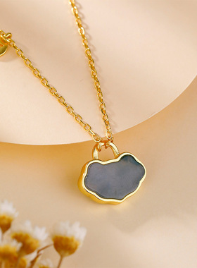 S925纯银镀18K金镶嵌蓝水翡翠项链简约复古新中式气质时尚