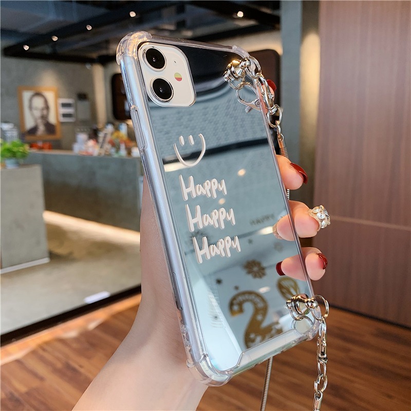 笑脸镜面华为荣耀play7T/6T/5tpro手机壳荣耀Magic5金属斜挎magic4/3PRO链条魔术5挂绳honor4TPRO适用挂链3E - 图1