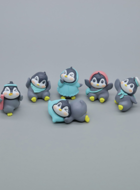 无聊送TA！南极小企鹅一套Q版公仔模型萌系可爱摆件蛋糕微缩动物