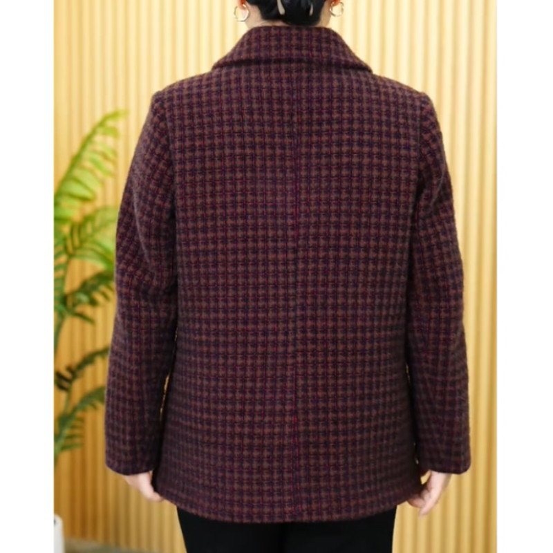 中老年秋冬妈妈装奶奶装金雕绒加厚格子外套加绒保暖方领宽松上衣