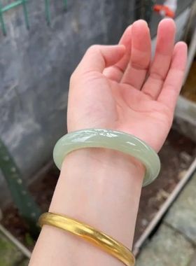 碧水青山新款古风玻璃仿玉叮当镯闺蜜手镯粗款圆条贵妃镯送女友