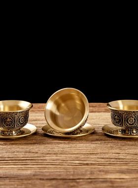 纯黄铜浮雕供佛杯 古色复古供水杯家用佛前净水杯