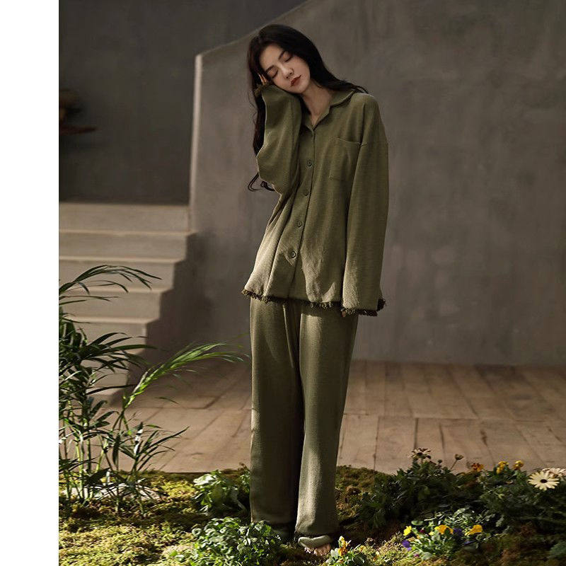 闺蜜~新纯棉睡衣女春秋季简约长袖开衫方领日系流苏可外穿家居服,淘宝优惠券,粉丝福利购,淘宝优惠卷