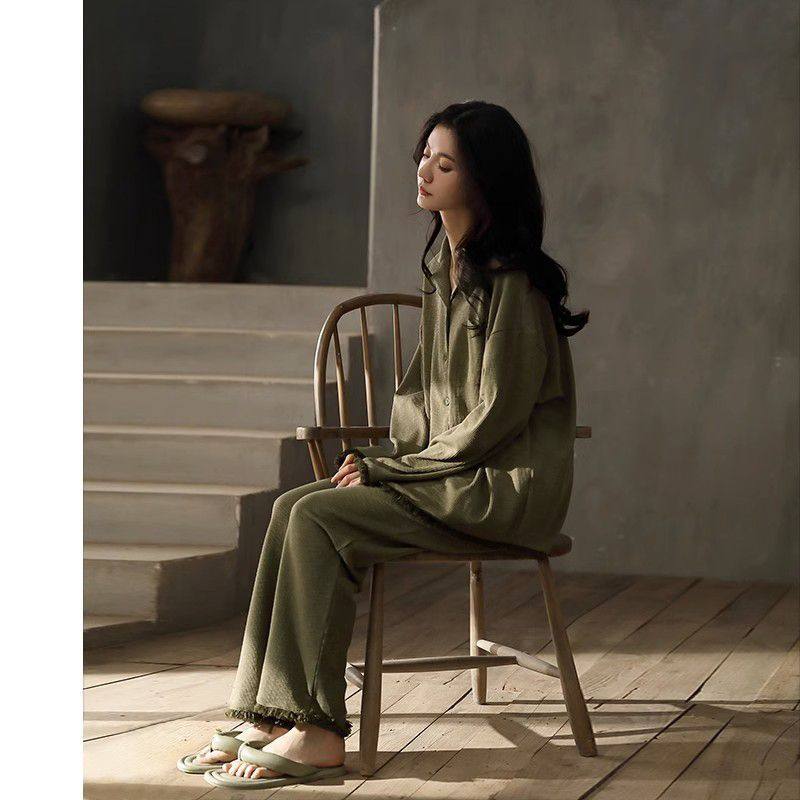 闺蜜~新纯棉睡衣女春秋季简约长袖开衫方领日系流苏可外穿家居服,淘宝优惠券,粉丝福利购,淘宝优惠卷