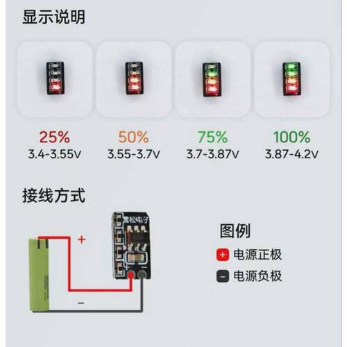 3.7~4.2V计量模块1串三元锂电池电量显示led灯迷你 - 图0