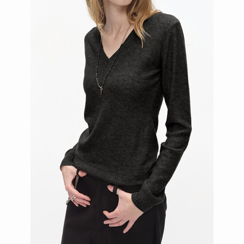 CountryMoment羊毛混纺紧身V领针织衫外套女美式打底内搭毛线上衣 - 图1