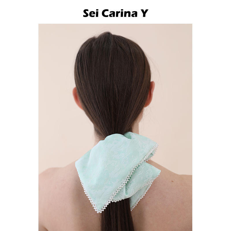 [6折]Sei Carina Y珍珠花边方巾发圈大肠发饰头绳女田园风百搭 - 图3