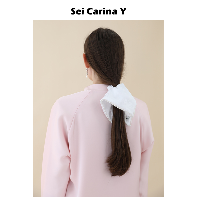[6折]Sei Carina Y珍珠花边方巾发圈大肠发饰头绳女田园风百搭 - 图1