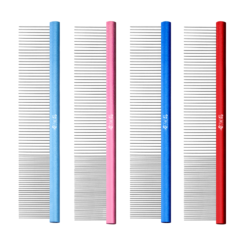 宠物排梳美容挑毛造型梳泰迪金毛猫狗梳子铝柄梳开结梳拉毛直排梳-图0
