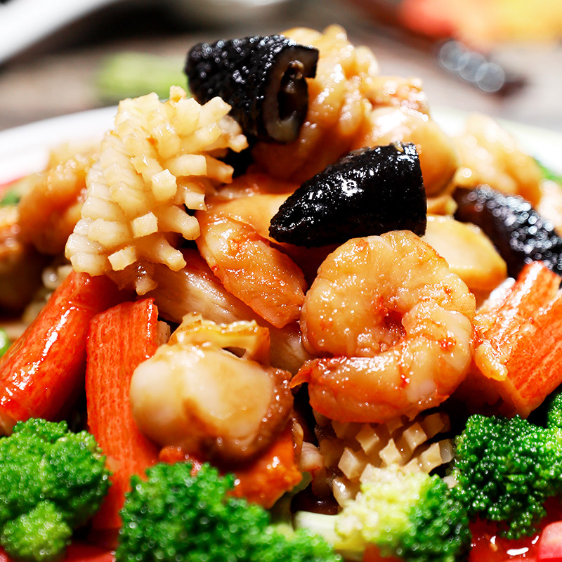 大连海鲜全家福虾仁鱿鱼海参蟹足棒大杂烩生鲜冷冻品半成品预制菜