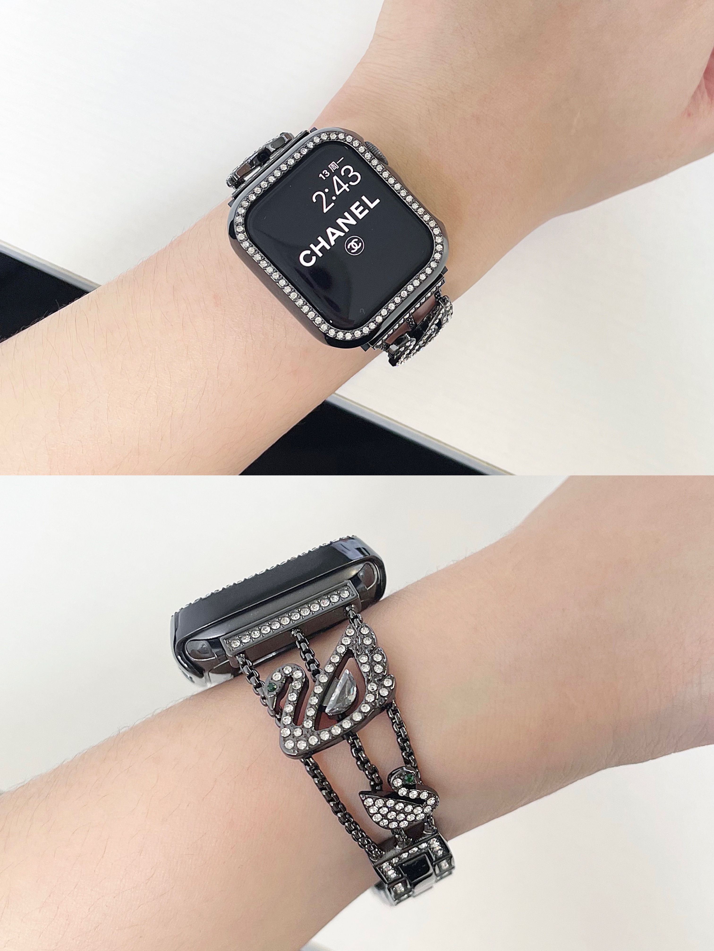 高奢施华洛天鹅镶钻金属适用于苹果appleiwatch78910手表带6543SE - 图1