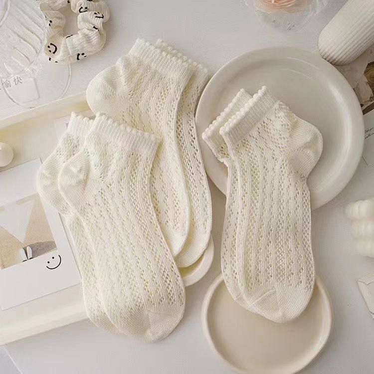 镂空网眼袜子女夏季薄款短袜纯棉日系夏天棉纱花边无骨透气月子袜,淘宝优惠券,粉丝福利购,淘宝优惠卷