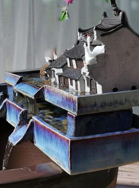 鱼缸摆件陶瓷流水循环创意假山石槽水缸水池喷泉造景养鱼盆配件新