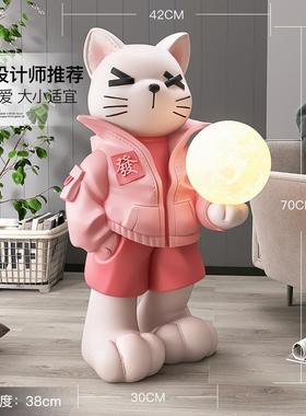 大型猫咪公仔落地摆件客厅电视柜沙发旁音响家居装饰品乔迁礼物