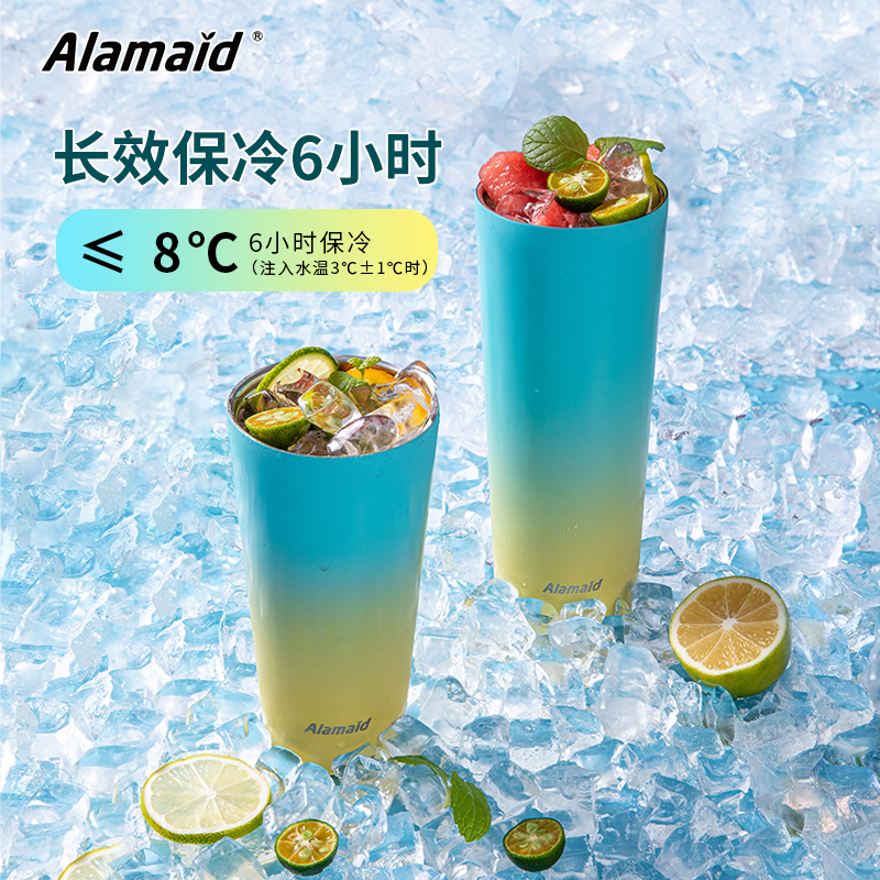 Alamaid 网红吸管杯女生高颜值夏季咖啡保冷便携随行不锈钢水杯子 - 图0