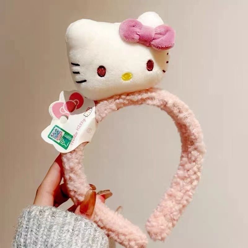 hello kitty毛绒玩偶公仔头发箍少女心可爱软萌KT猫头箍秋冬发饰 - 图1