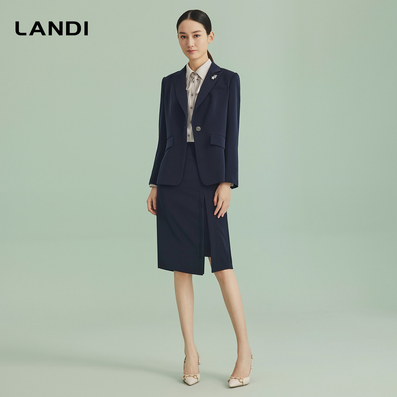 LANDI藏蓝色知性气质半身裙女职业感高腰半裙春新品,淘宝优惠券,粉丝福利购,淘宝优惠卷