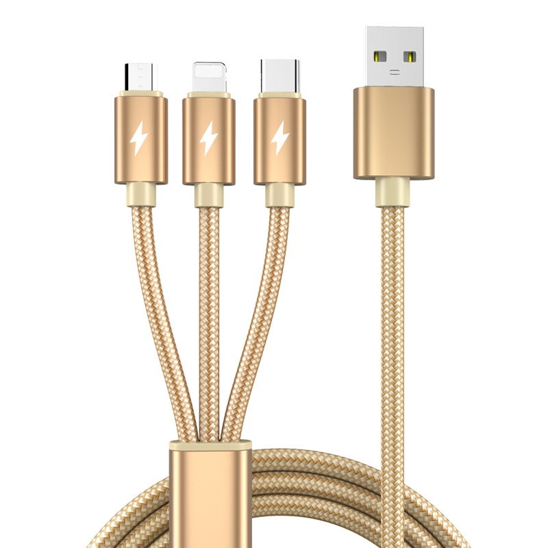 充电器三头三合一数据线加长快充套装双口插头适用苹果华为vivo手机通用万能型type-c安卓车载多功能一拖三冲,淘宝优惠券,粉丝福利购,淘宝优惠卷