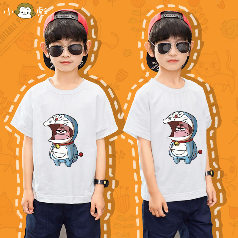 源同款哆啦A梦宇航员联名海绵宝宝派大星短袖t恤衫男女儿童装半袖