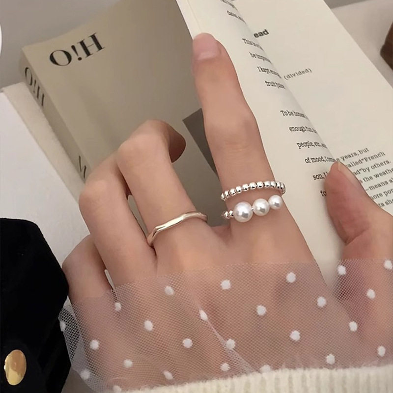 S925 sterling silver pearl ring for women, light luxury, high-end niche, stackable index finger ring, elegant, gentle and versatile hand accessories trend