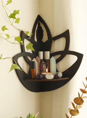 亚马逊跨境木质莲花佛像镂空收纳置物架简约民宿家居墙壁摆件