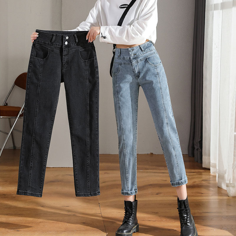 黑色直筒子女2022年新款显瘦牛仔裤 郝丽人牛仔裤