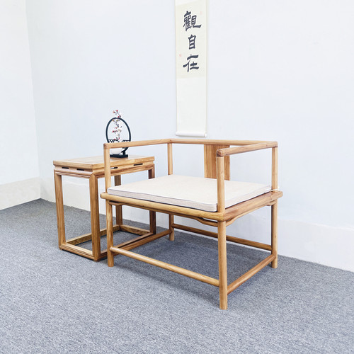 禅椅中式打坐椅老榆木太师椅实木围椅主人椅盘腿椅白胚茶椅禅修椅 - 图0