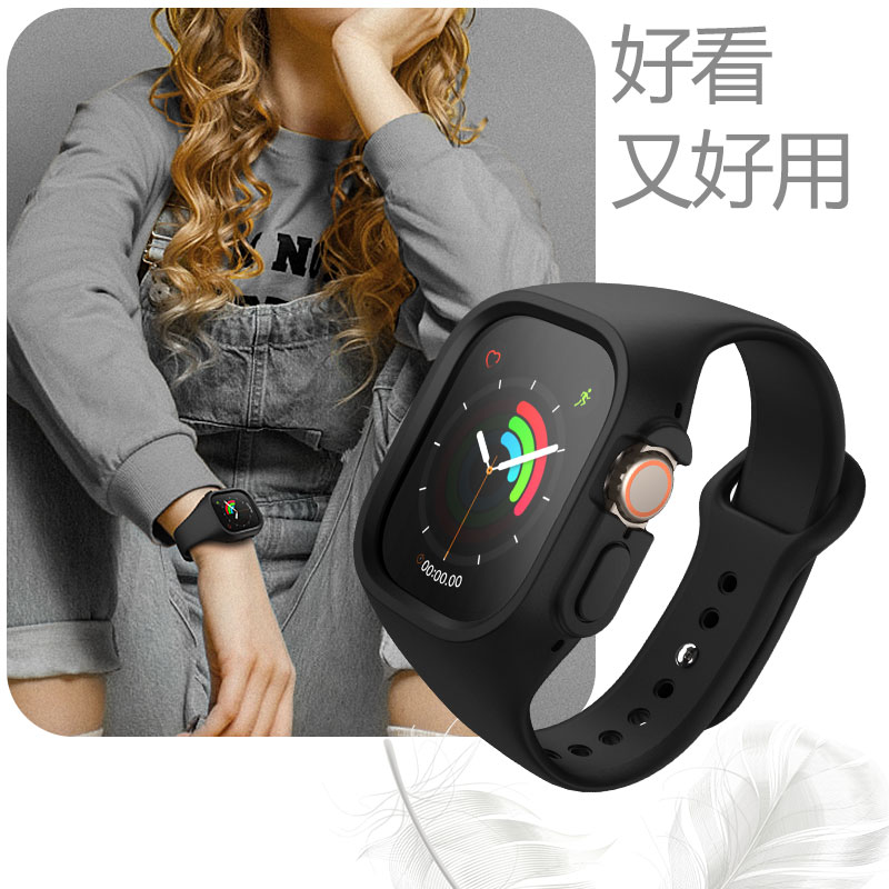 牧行者适用Apple Watch ultra2一体式表带49mm苹果ultra手表运动防摔创意壳带一体设计时尚TPU男女手表带 - 图3