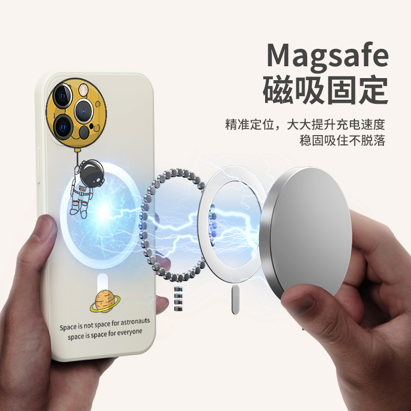 宇航员适用于苹果13手机壳iphone12promax液态硅胶magsafe磁吸保护卡通搞怪外太空人镜头全包13mini情侣NASA - 图1