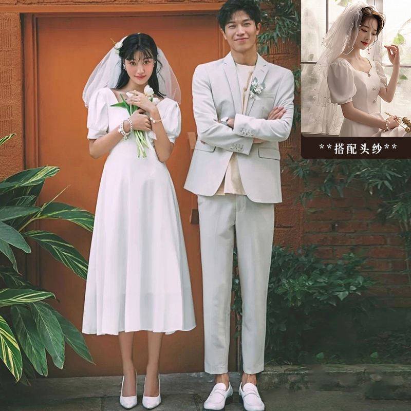 法式轻婚纱缎面学生日女简约连衣裙 花淑婉礼服/晚装