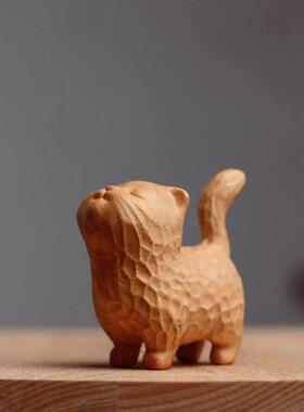 可爱小猫送女友童趣猫系列檀木简约实木雕刻手把生日礼物猫咪摆件