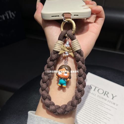 哭娃手机链挂绳正版泡泡玛特包包挂件重工编织挂手腕耐用短手绳棕色dimoo萌粒钥匙可爱sp原创潮牌挂饰盲盒壳 - 图0