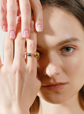 INCH EDITION水滴双色拼接戒指高级感小众开口戒简约大方创意戒指