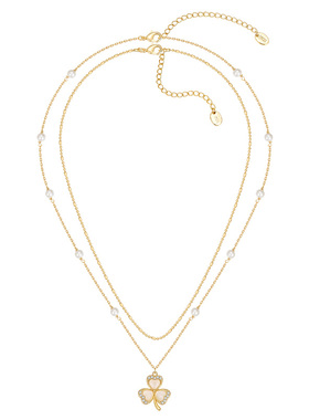 INCH EDITION幸福三叶草猫眼石珍珠双层项链轻奢小众百搭