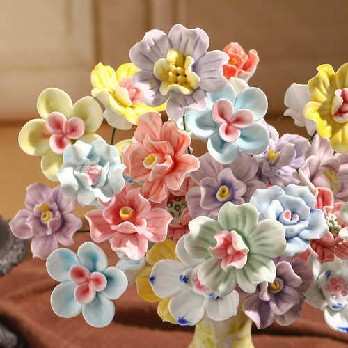 景德镇高温手工陶瓷花朵仿真花花瓶永生花花束装饰摆件教师节礼物 - 图2