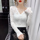 ເສື້ອຄໍ V-neck lace spring and autumn new sexy gauze bottoming shirt