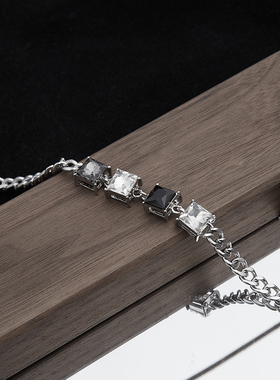 CAIMOU黑白水晶方块项链嘻哈轻