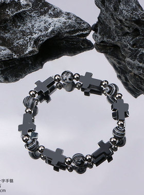 暗黑十字架串珠小众设计男生手链