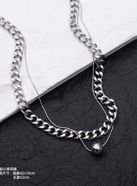 双层小球项链钛钢男女