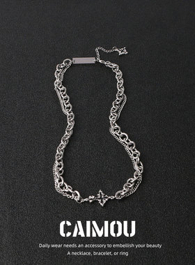 CAIMOU暗黑项链男十字架吊坠钛钢