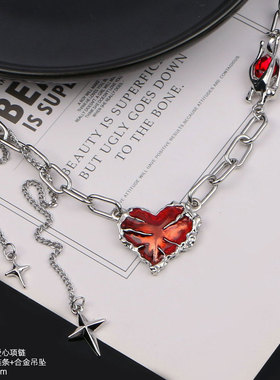 爱心吊坠鬼爪项链女暗黑风朋克