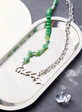 拼接玉石CAIMOU毛衣链情侣钛钢