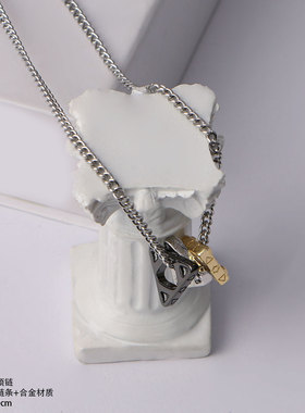 原创设计金银黑三色几何钛钢项链