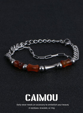 嘻哈风棕色天然拼接手链男款手链女欧美百搭小众设计感情侣手饰品