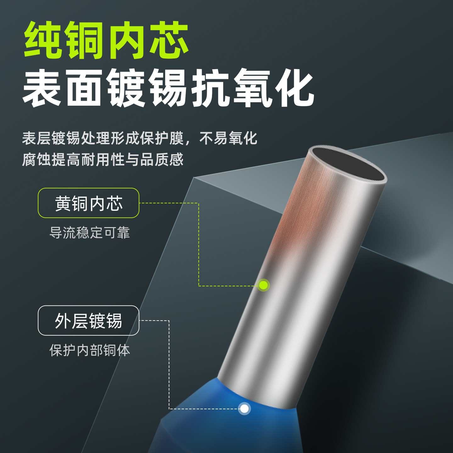 管型端子针形预绝缘接线端子压线针铜管VE0508/E1008欧式冷压端子 - 图0