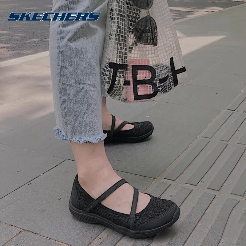 Skechers斯凯奇黑色夏季透气女鞋乐福鞋懒人鞋玛丽珍平底鞋芭蕾鞋 - 图1