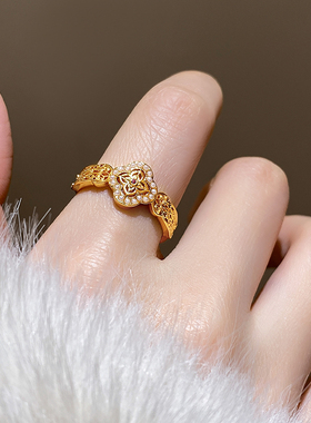 古婷沙金珍珠四叶草戒指高级感